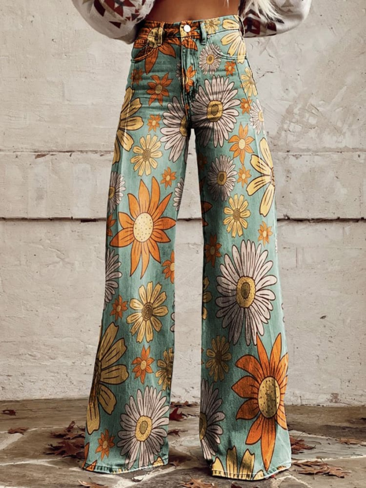 Tania - Wijde broek met bloemen in vintage-stijl