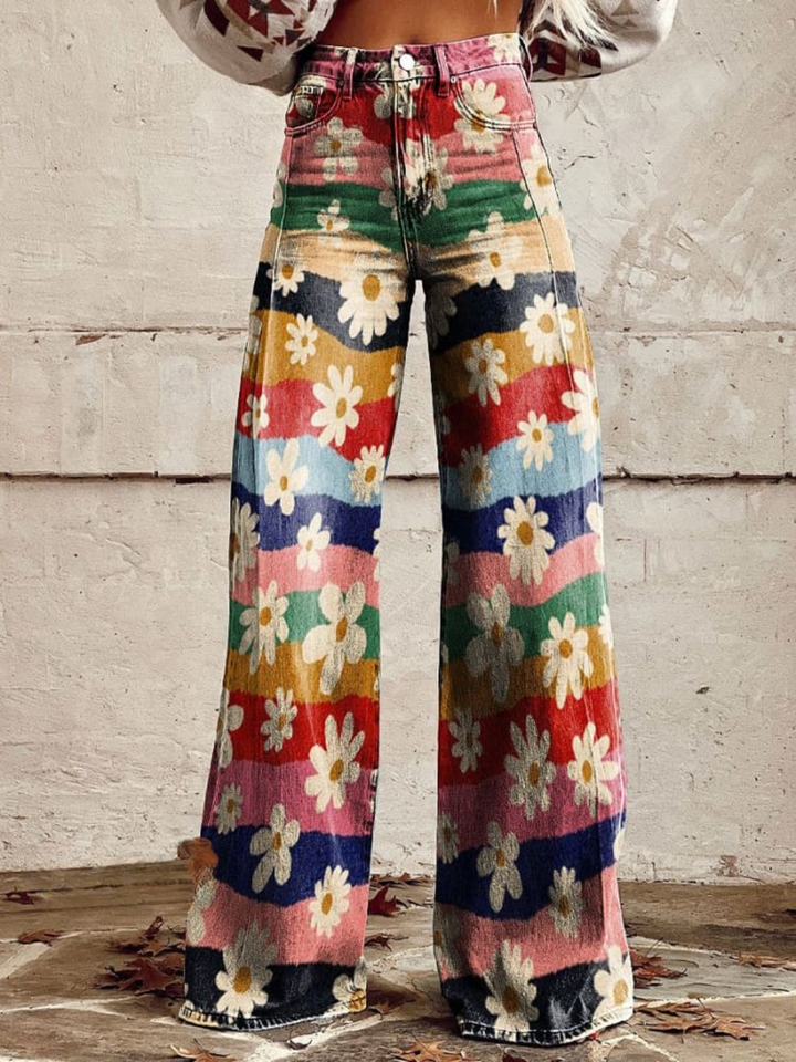 Katherine - Retro Bloemen Wijde Broek